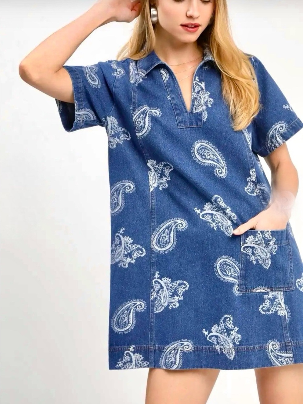 Umgee denim split neck dress